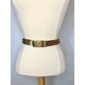 Vintage Stretch Gold Metal Scale Belt 70’s 80’s S/M Flower Buckle